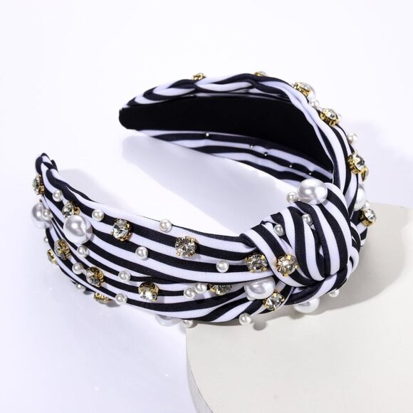 Pearl Rhinestone Headband Knotted Hair Accessories Woman Summer Beach Glam main image 6